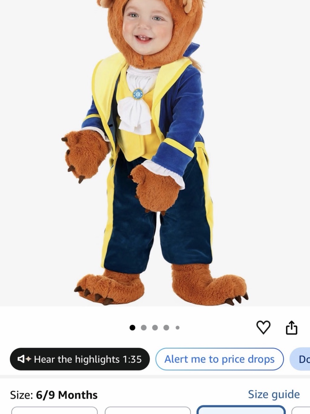 Disney Infant Disney Beauty and the Beast Costume Beauty and the Beast 6-9 month